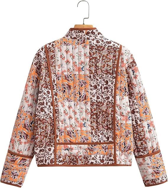 Omoone Women's Cropped Floral Quilted Jacket Cardigan Printed Lightweight Open Front Padded Puffe... | Amazon (US)