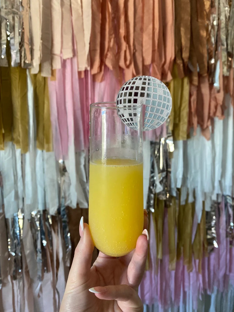 Mirror Acrylic Disco Ball Drink Toppers for Bachelorette - Etsy | Etsy (US)