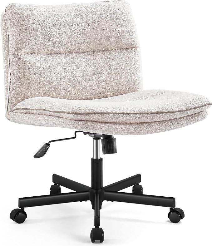 EMIAH Armless Office Desk Chair with Wheels Faux Fur Vanity Mid-Back Ergonomic Home Computer Comf... | Amazon (US)