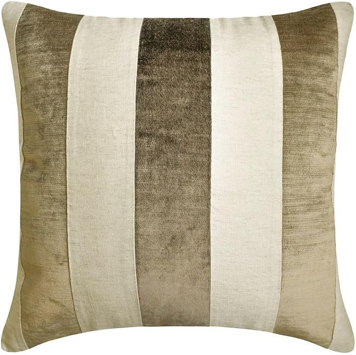 The HomeCentric Striped Decorative Throw Pillow Covers 20" x 20" | Modern Velvet Cushion Cover | Patchwork Brown Pillowcases for Couch, Sofa, Bed, or Living Room - Velvet Band Taupe | Amazon (US)