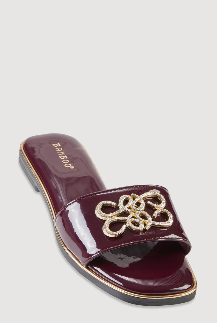 Rhinestone Metallic Pendant Slide Sandals | Rainbow Shops