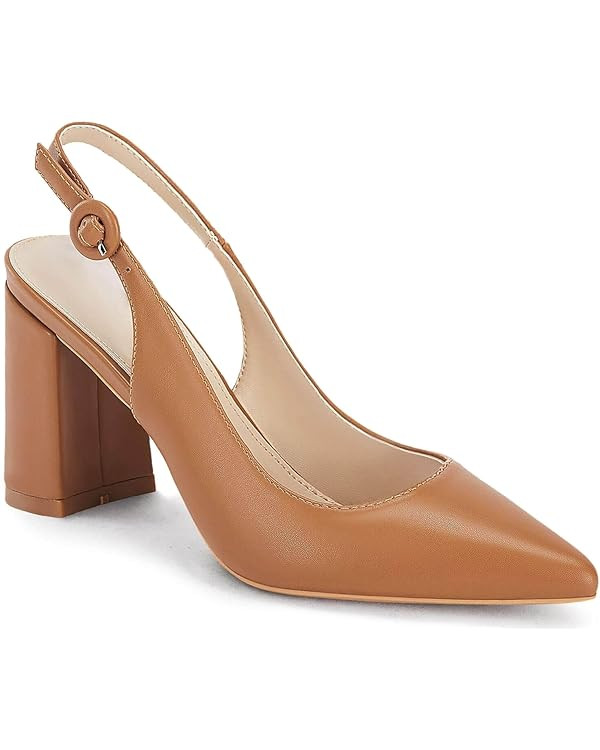 Women's Pointed Toe Block Heel Pumps Slingback Chunky Heel Slip On Work Party Dress Shoes | Amazon (US)