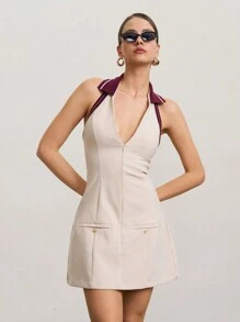 SURIMA Women's Sleeveless Contrast Color Patchwork Pocket Casual Short Dress | SHEIN