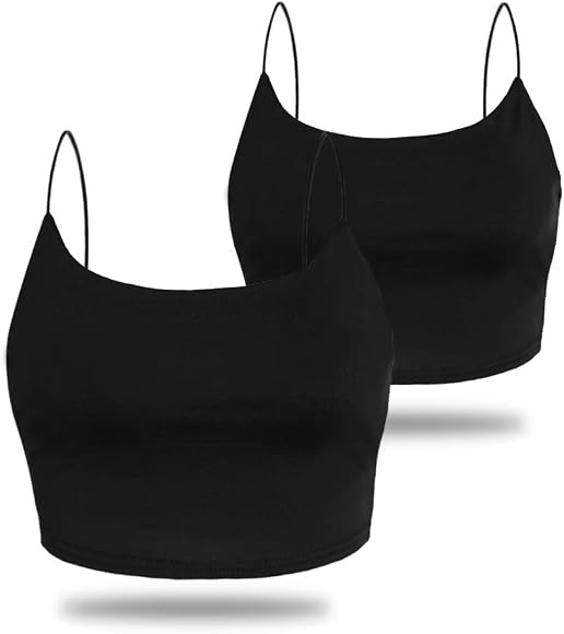 Amilia Women's Basic Solid Cami Spaghetti Double Layer Crop Tank Top | Amazon (US)