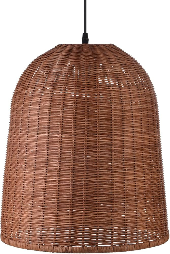 Arturesthome Rustic Rattan Basket Pendant Light Fixture Dark Brown, Wicker Chandelier Coastal Cei... | Amazon (US)
