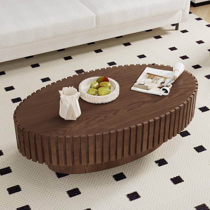 Modern Wood Oval Coffee Table - Handcraft Drum Coffee Tables with Sturdy Base, Easy Assembly, Con... | Amazon (US)