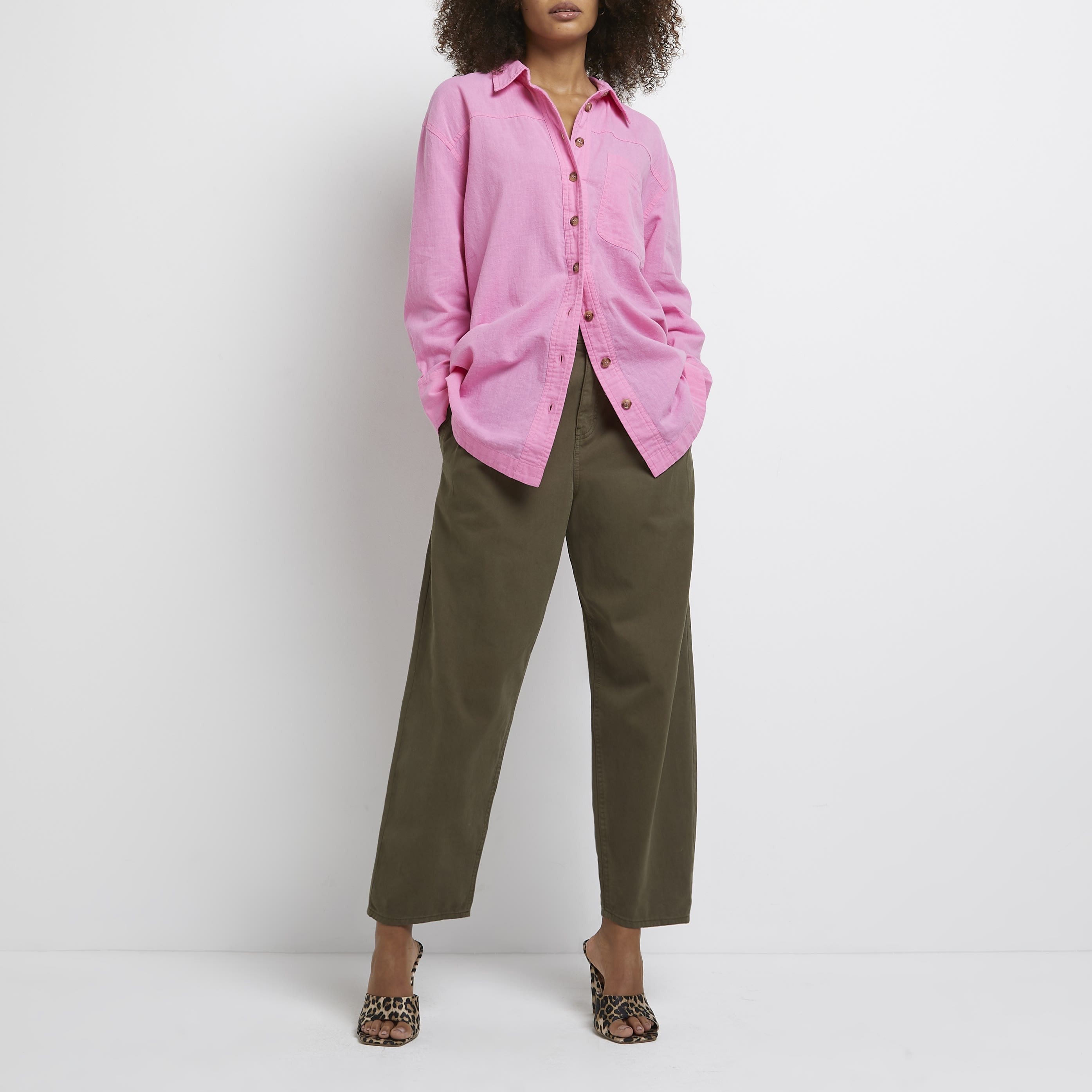 River Island Womens Pink oversized linen shirt | River Island (UK & IE)