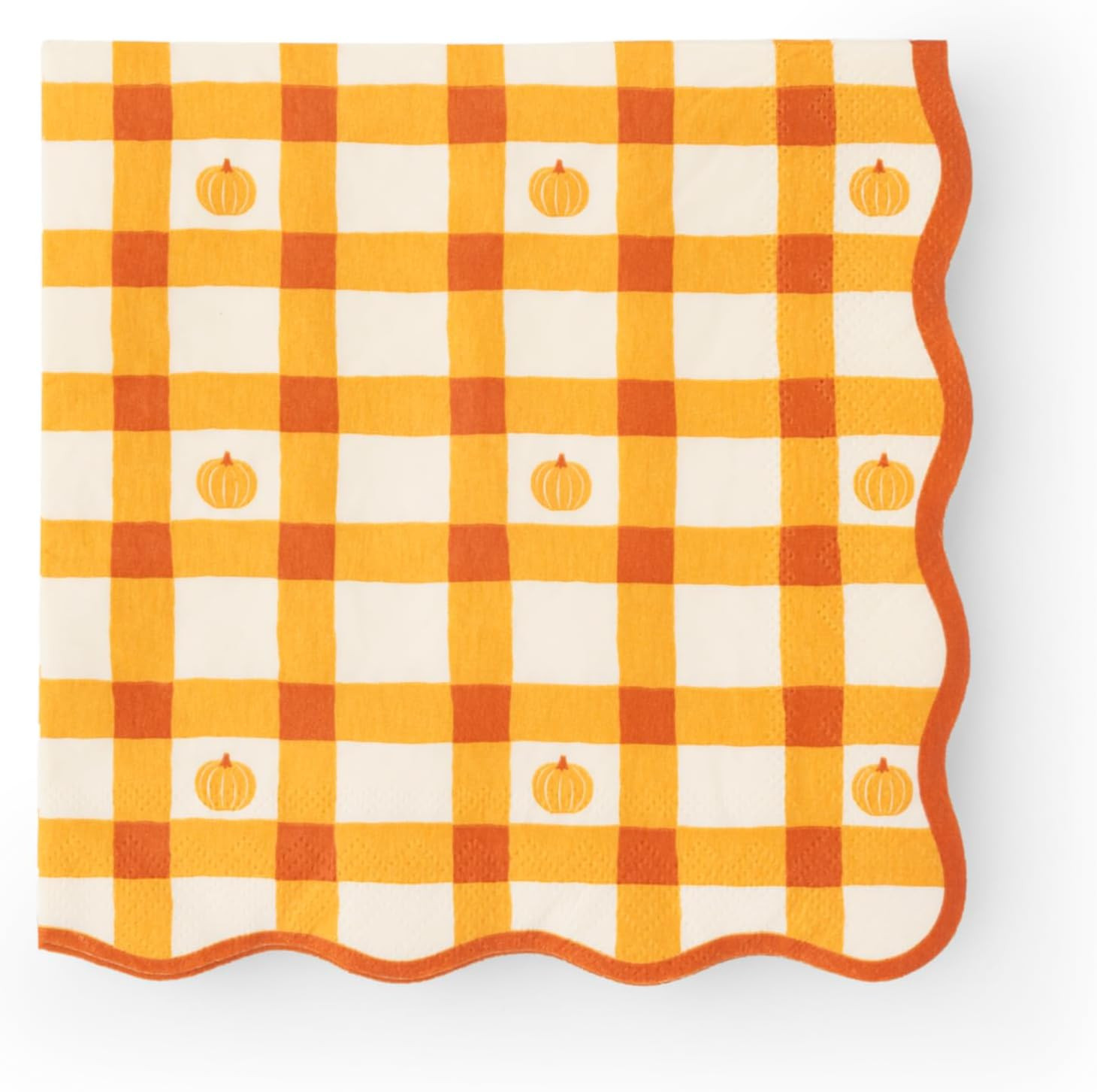 Bonjour Fete Fall Plaid Paper Dinner Napkins | Orange Gingham & Pumpkin Design | Perfect for Thanksgiving Dinner, Rustic Halloween Parties, & Fall Birthdays | Pack of 20, 6.5" Folded Square Napkins | Amazon (US)