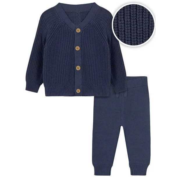 Modern Moments by Gerber Baby Boy or Girl Unisex Knit Cardigan Sweater & Jogger Outfit Set, 2 Pie... | Walmart (US)