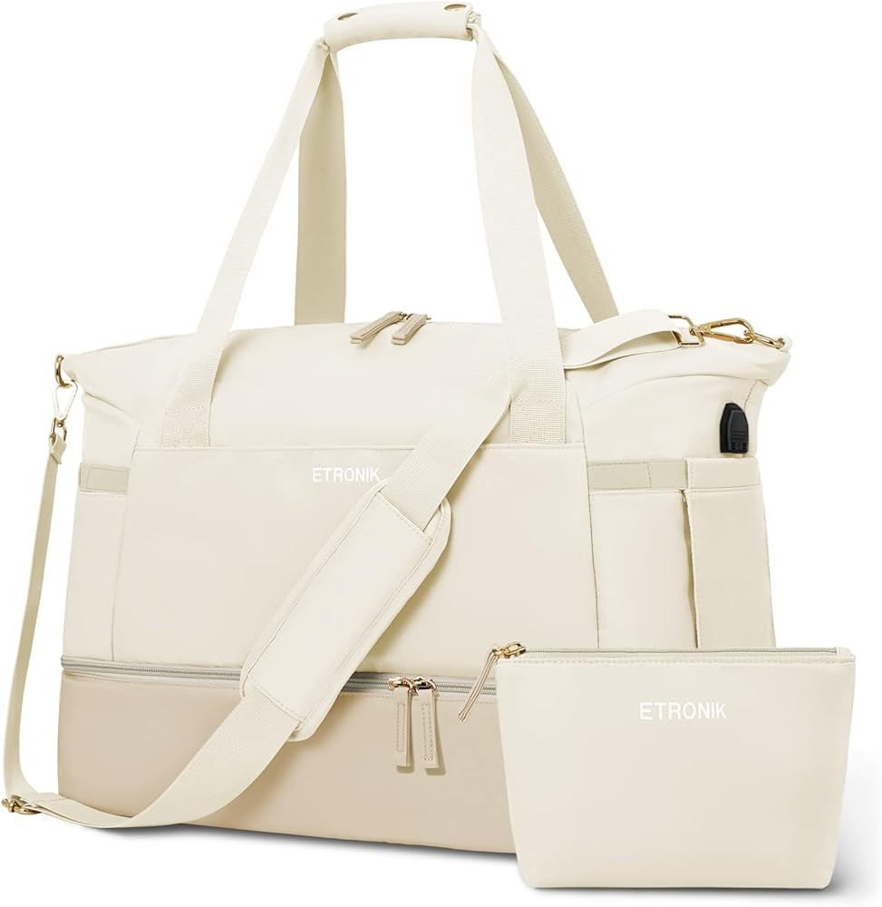 Gym Bag for Women, Sports Travel Duffel Bag with USB Charging Port, Weekender Overnight Bag with ... | Amazon (US)