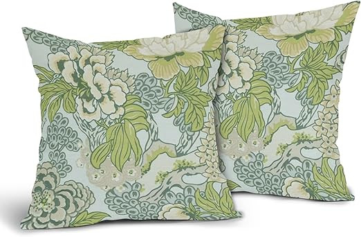 Spring Green Flowers Pillow Covers 2 Packs 18x18 Inch Vintage Turquoise Floral Throw Pillows Chin... | Amazon (US)
