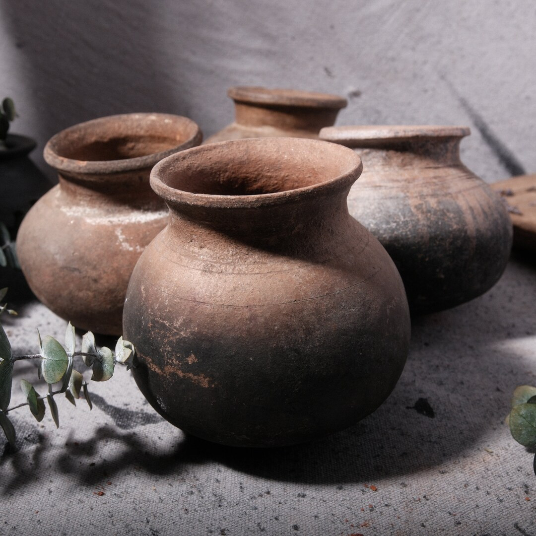Vintage Clay Vessel From India Indian Cooking Pot Medium Size 5 Handmade Free Shipping - Etsy | Etsy (US)