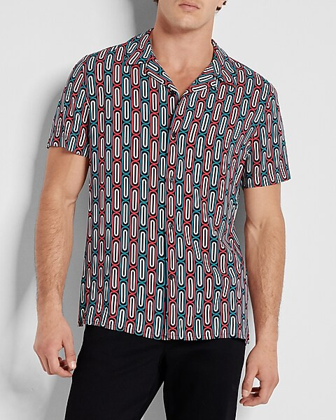 Abstract Print Rayon Short Sleeve Shirt | Express