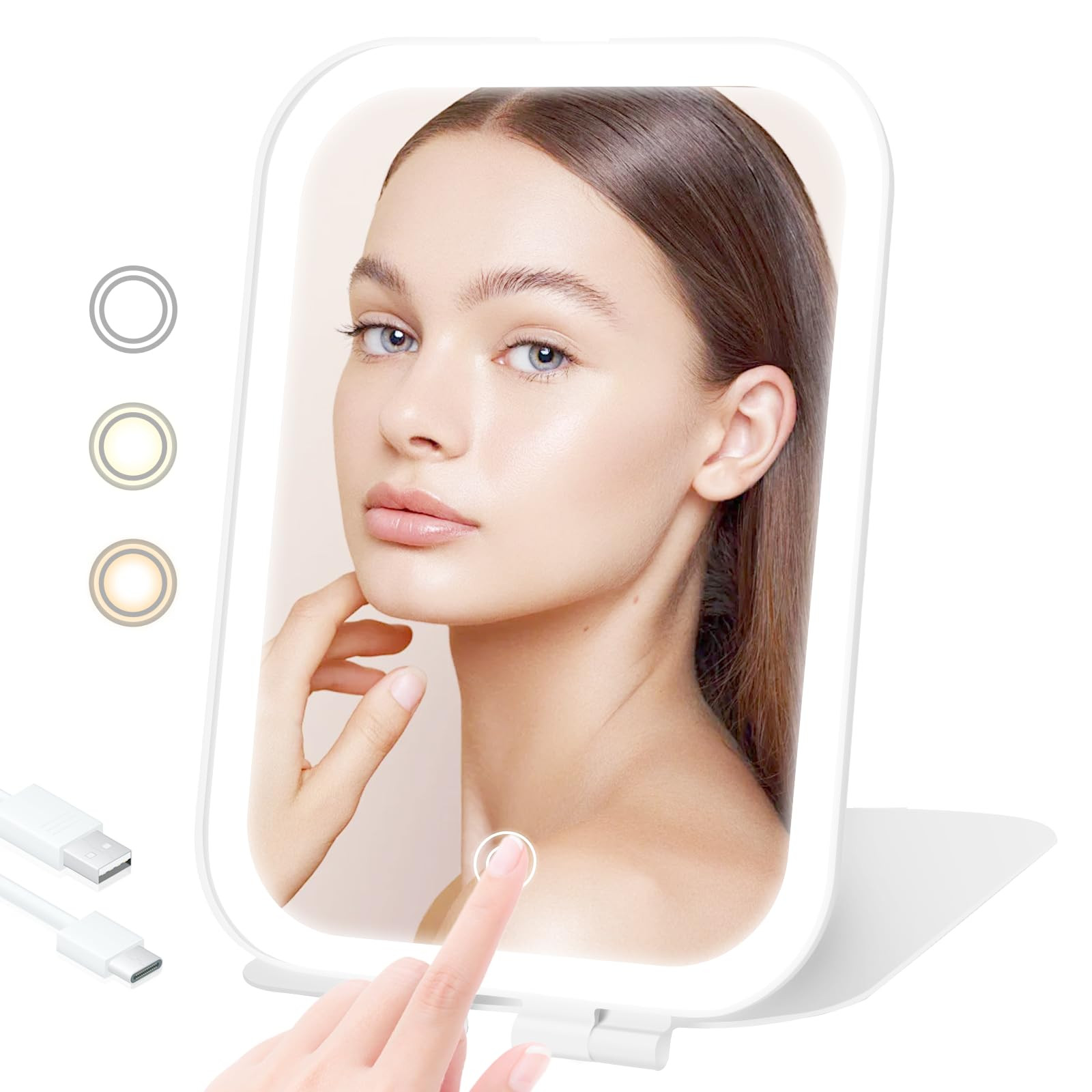 Travel Makeup Mirror, Portable Mirror with 3 Adjustable Light Settings, USB-Rechargeable Vanity M... | Amazon (US)