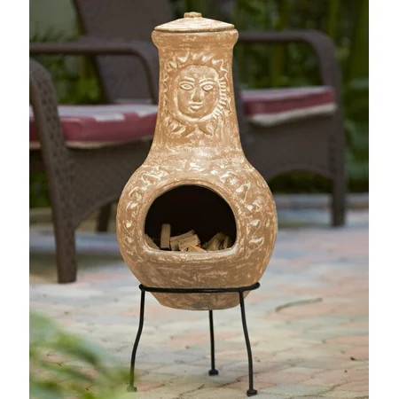 Outdoor Wood Burning Clay Chimenea with Metal Stand | Walmart (US)