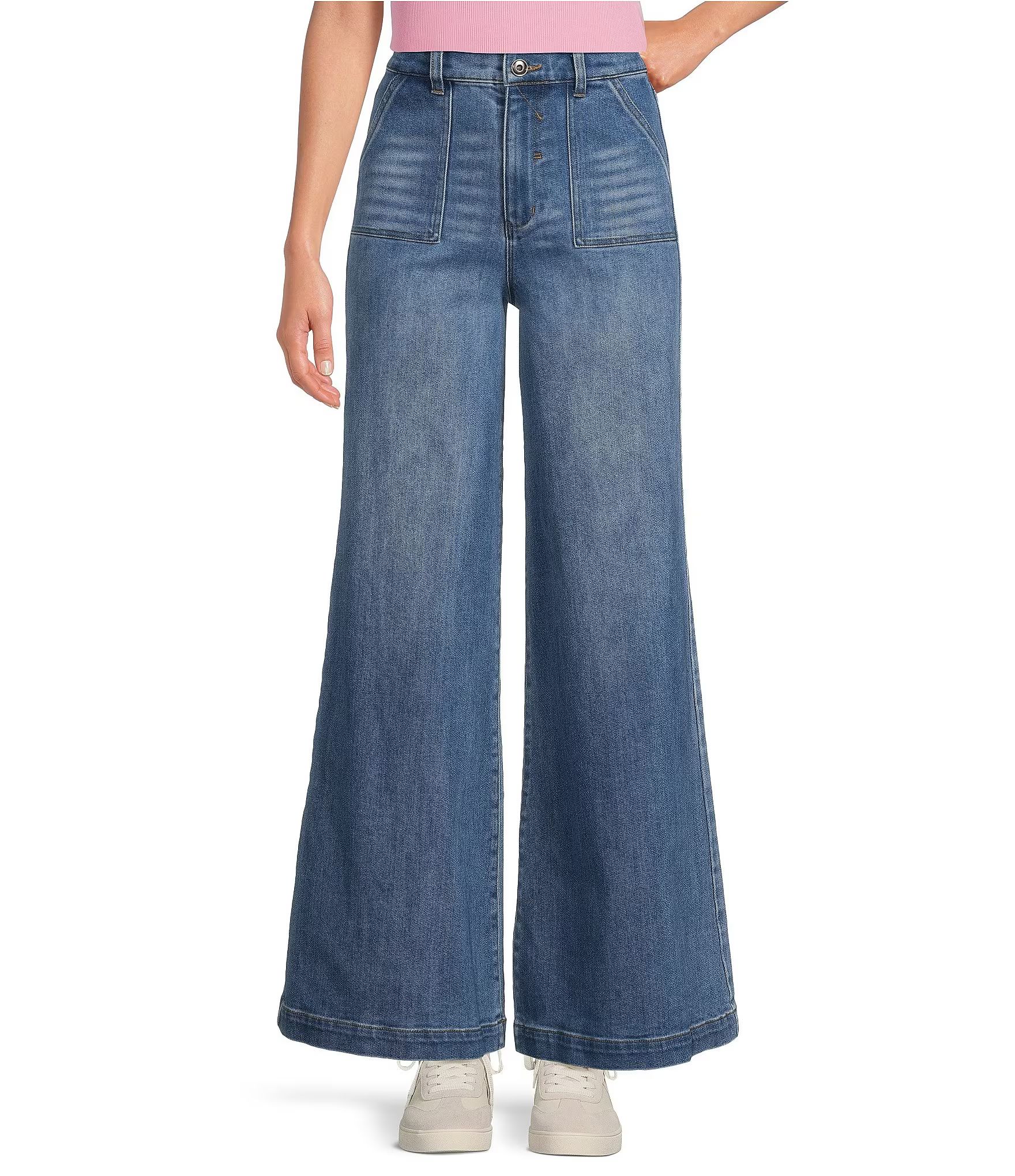 High Rise Wide Leg Patch Pocket Denim Jeans | Dillard's