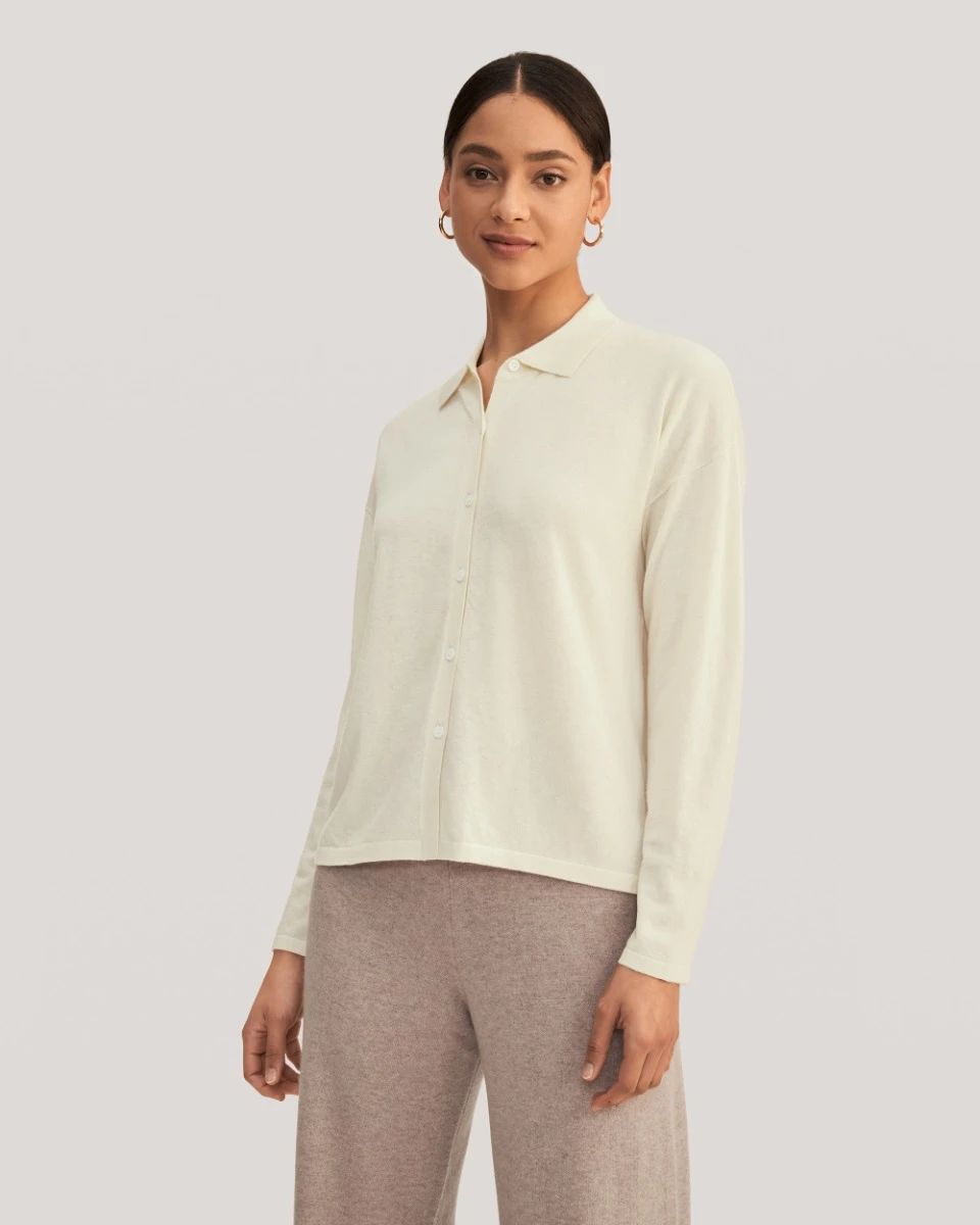 Basic Button-Down Cashmere Knit Shirt | LilySilk