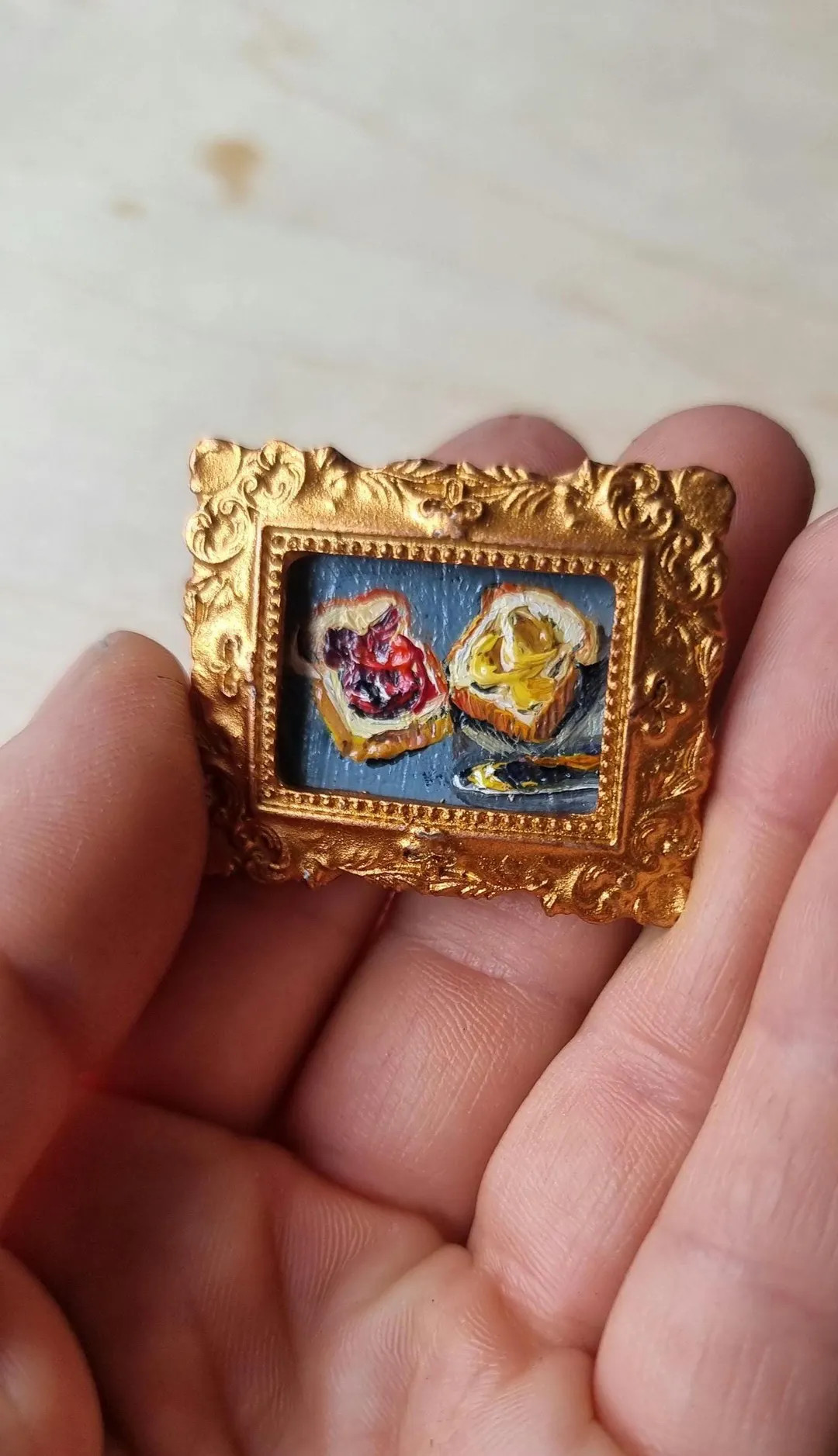 Miniature Oil Painting: Toast With Jam and Peanut Butter in Gold Frame - Etsy | Etsy (US)