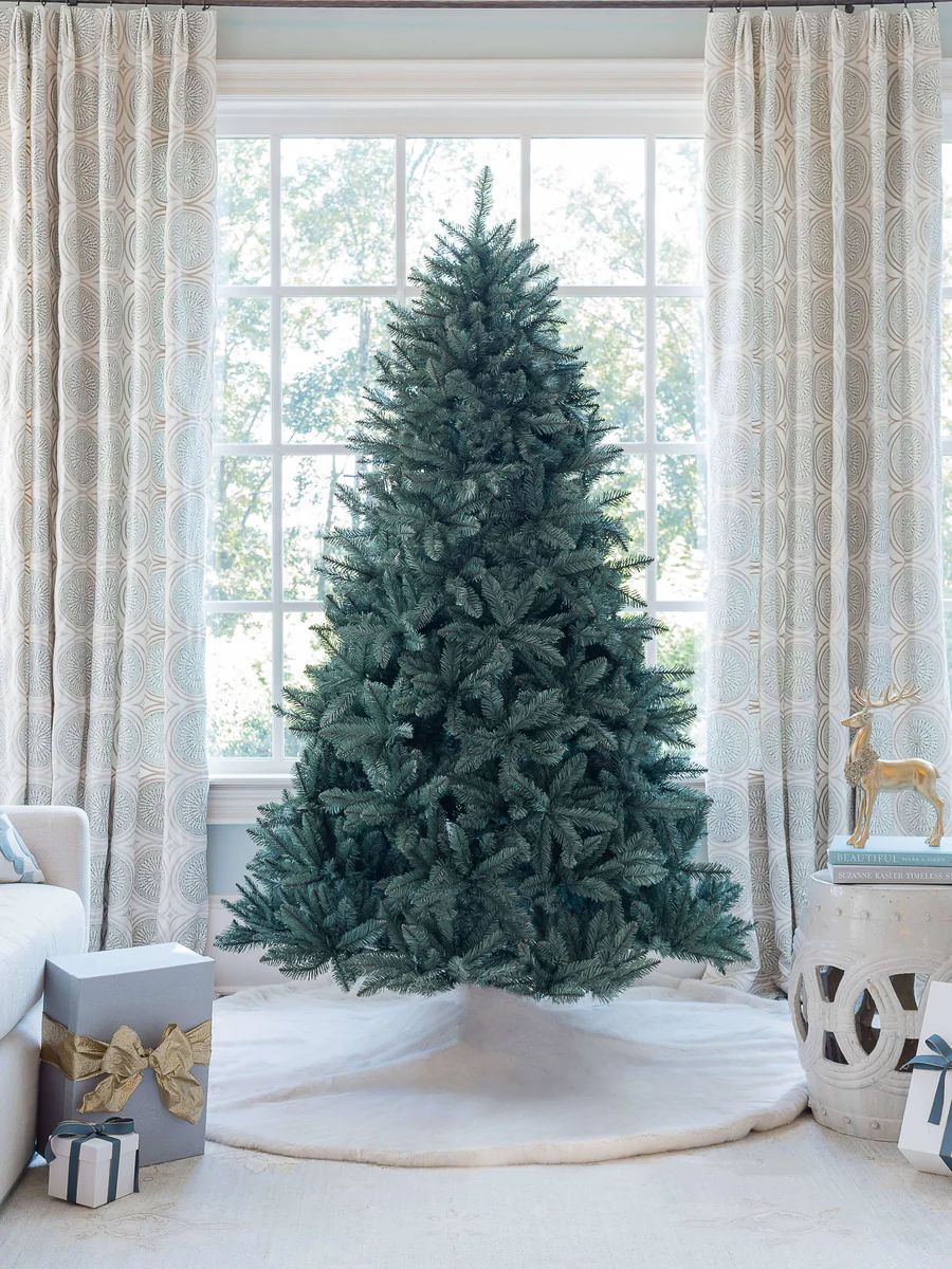 8' Tribeca Spruce Blue Artificial Christmas Tree with 650 Warm White LED Lights | King of Christmas