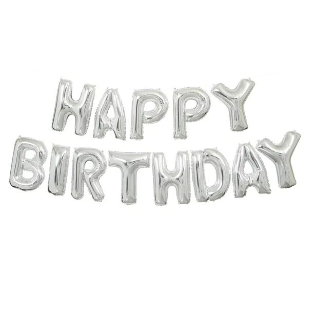 Foil "HAPPY BIRTHDAY" Letter Balloon Banner, Silver, 14ft | Walmart (US)