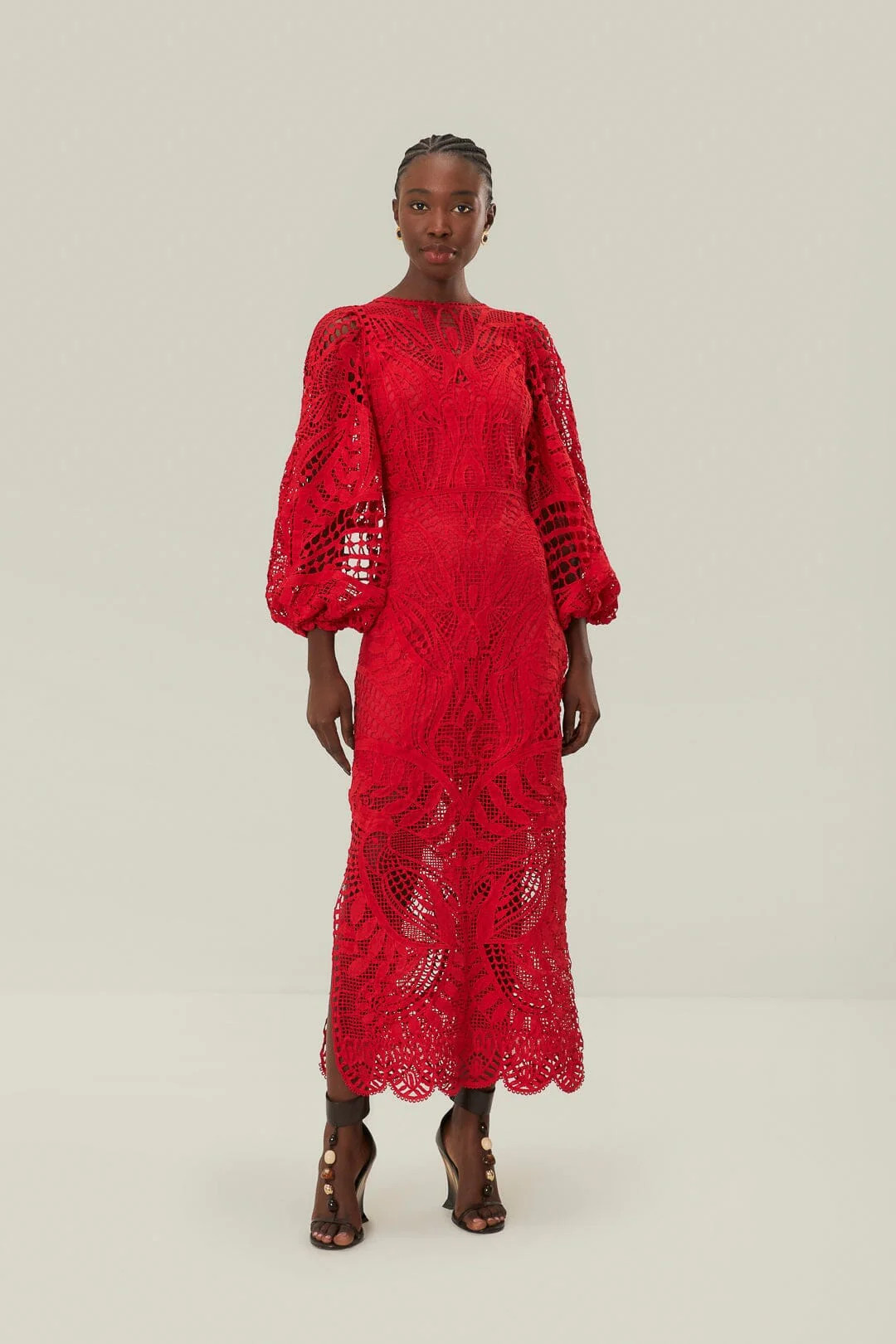 Red Nature Guipure Midi Dress | Farm Rio UK