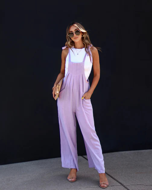 Stassia Pocketed Shoulder Tie Overalls - Lavender | VICI