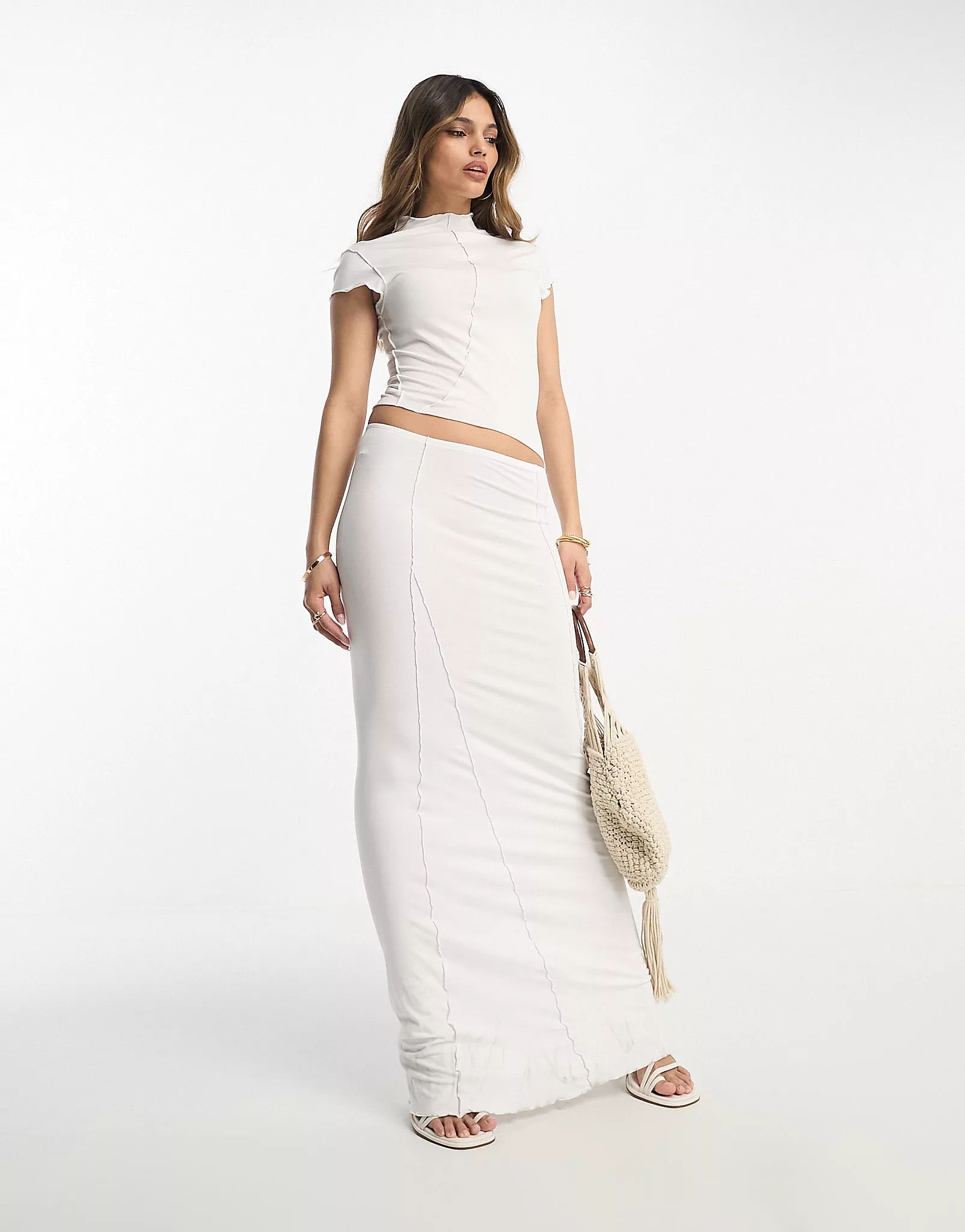 ASOS DESIGN cap sleeve maxi dress with cut-out waist and seam detail in white | ASOS (Global)