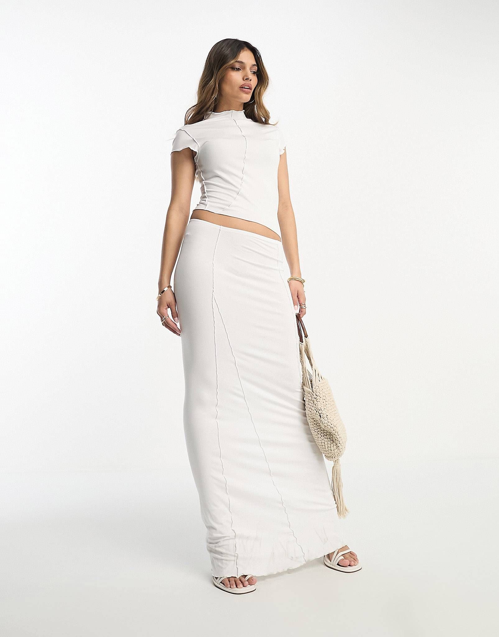 ASOS DESIGN cap sleeve maxi dress with cut-out waist and seam detail in white | ASOS (Global)