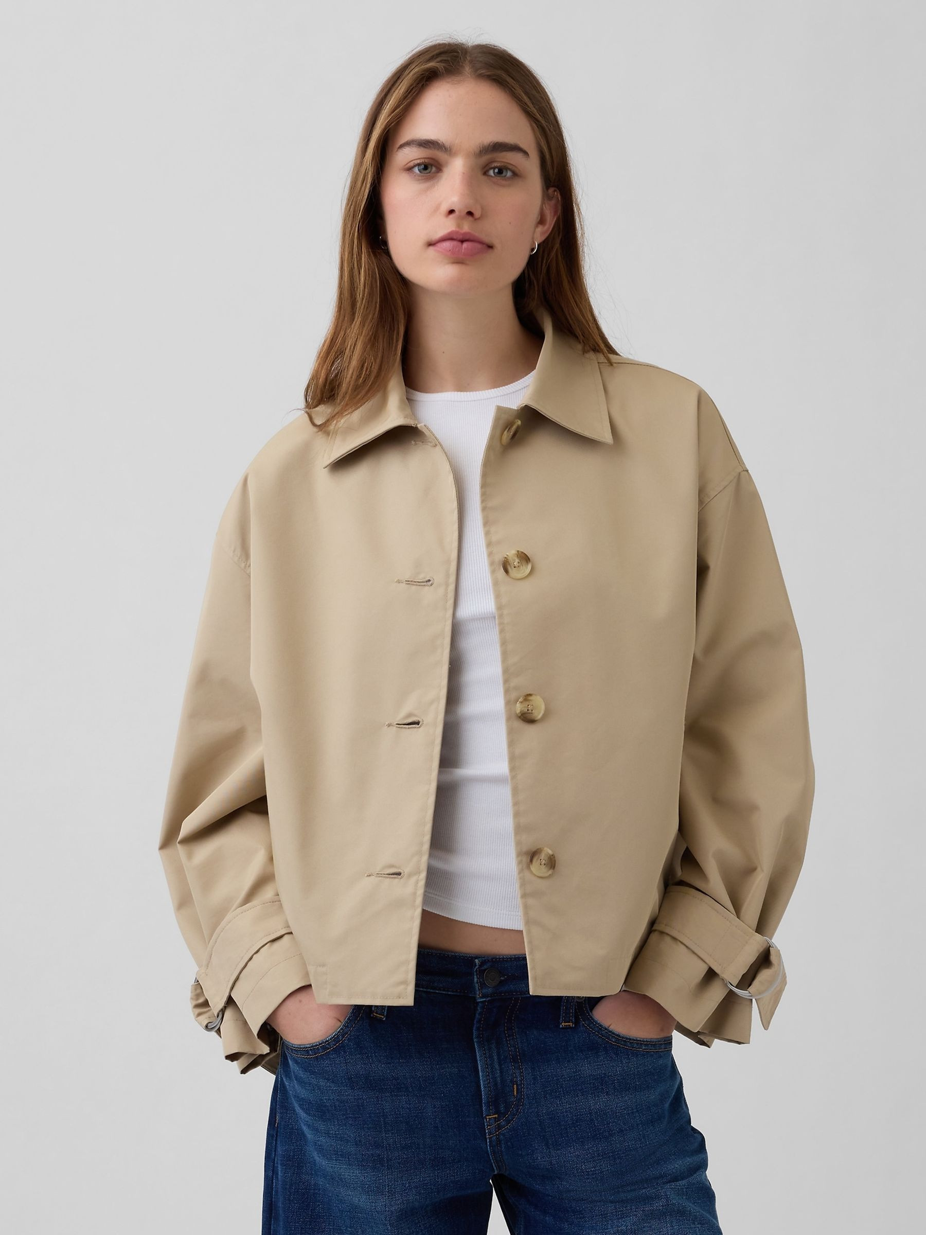 Beige Oversized Crop Trench Jacket | Gap | GAP UK