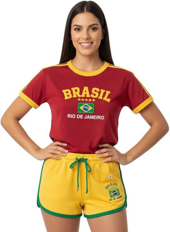 Conjunto Do Brasil Bordada Camisa + Short Feminino - Retrô | Amazon (BR)