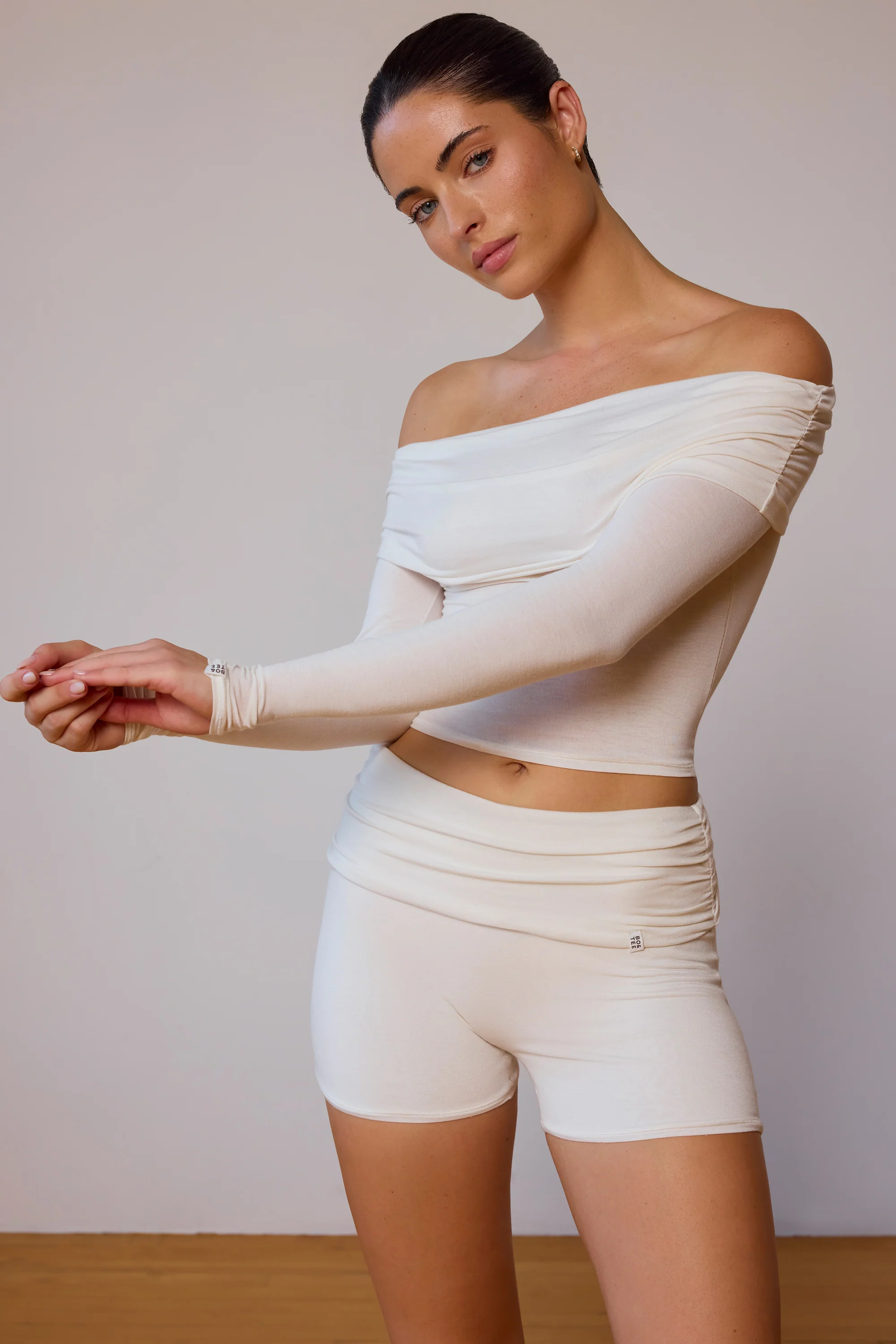 Fold-Over Mini Shorts in Soft White | Oh Polly