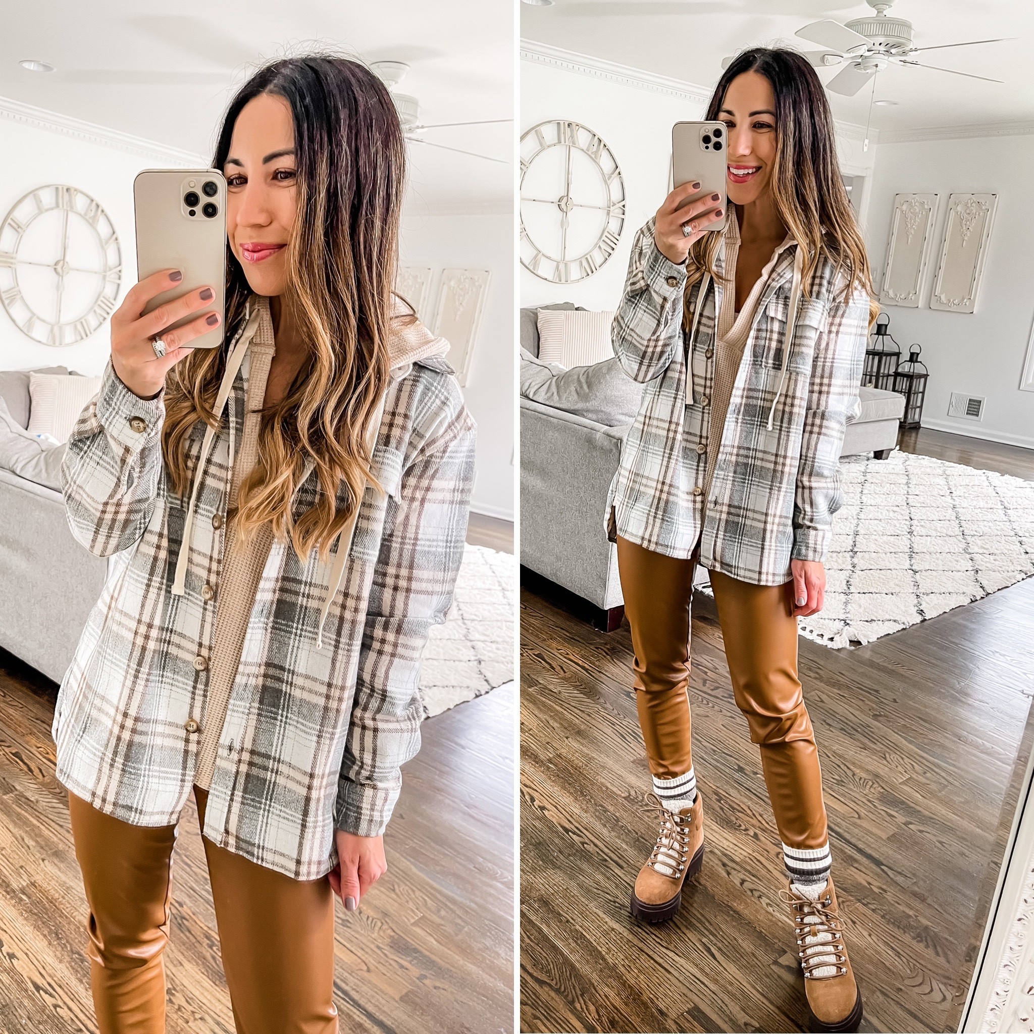 Gibson look, flannels, flannel, flannel shirt, shacket, shackets, vegan faux leather pants, 

Xs in all 

#LTKunder100 #LTKsalealert