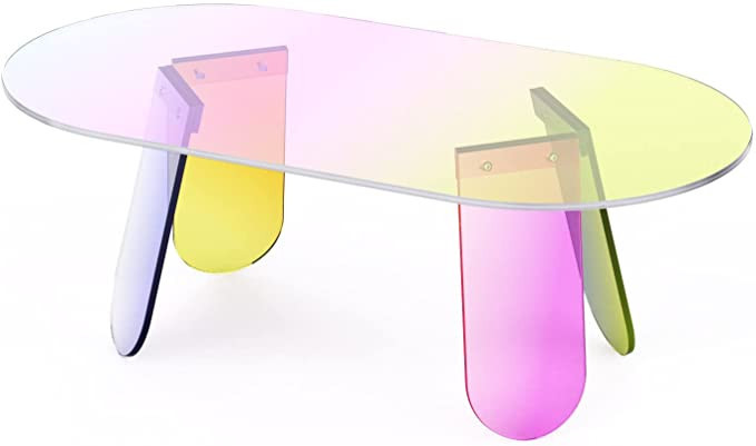 LapEasy Acrylic Coffee Table, Iridescent Glass End Table Round Side Table for Home Living Room Be... | Amazon (US)