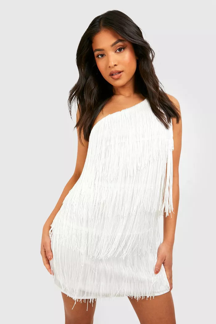 Petite Fringe Tassel One Shoulder Mini Dress | boohoo (US & Canada)