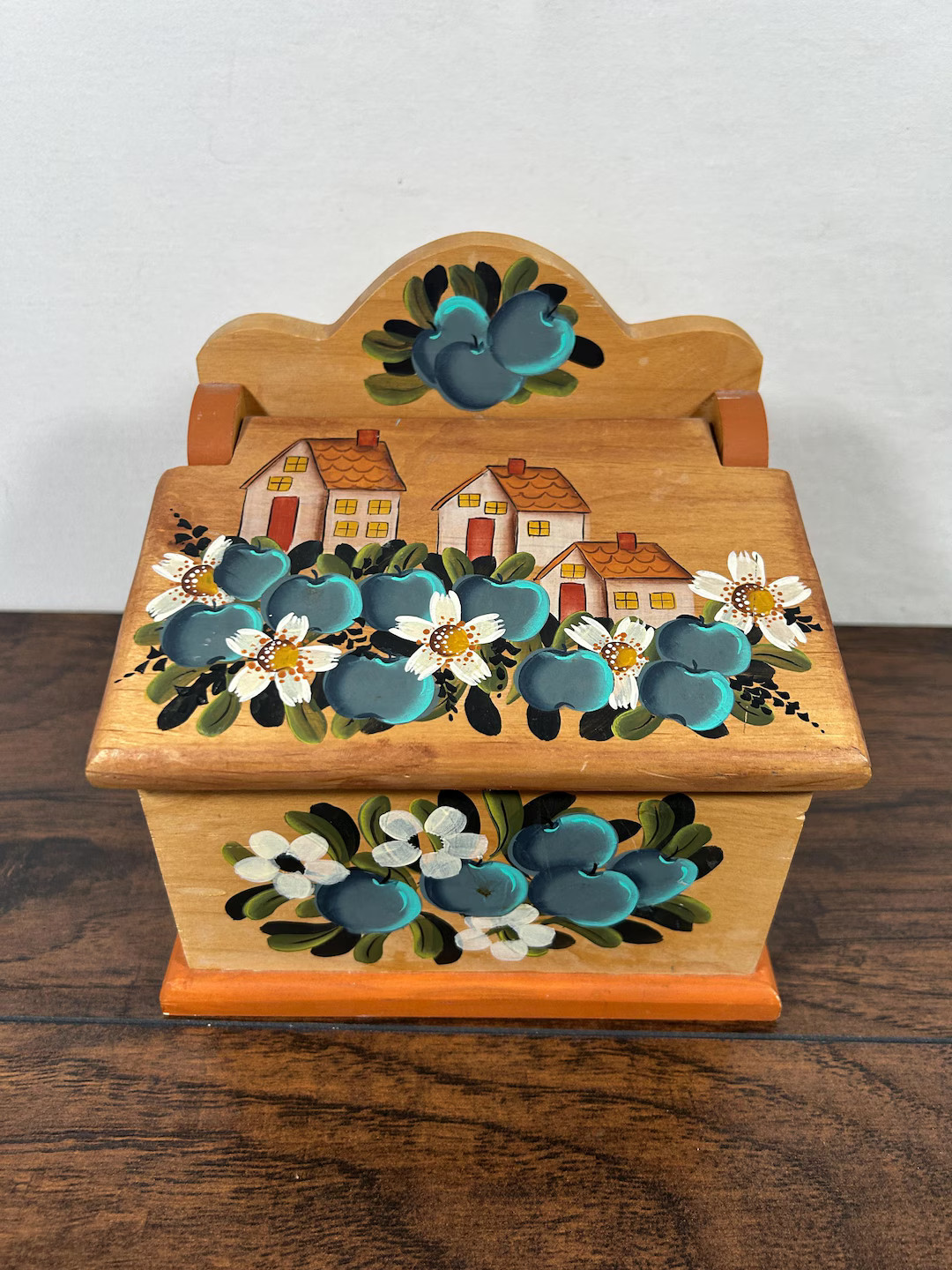 Vintage Hand Painted Wood Recipe Box - Blue Fruit and Flowers With Lid - Etsy | Etsy (US)