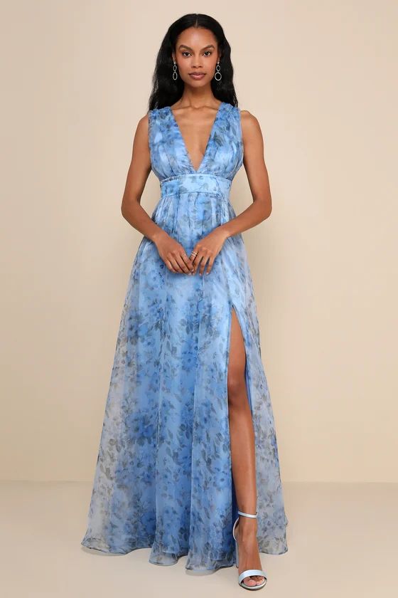 Garden of Passion Blue Floral Print Organza Maxi Dress | Lulus