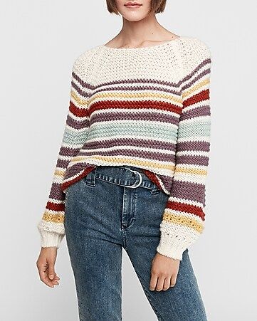striped balloon sleeve sweater | Express