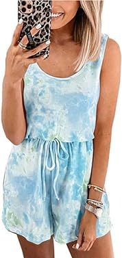 Solyinne Women Jumpsuits Summer Tie Dye Casual Loose Rompers with Elastic Waist | Amazon (US)
