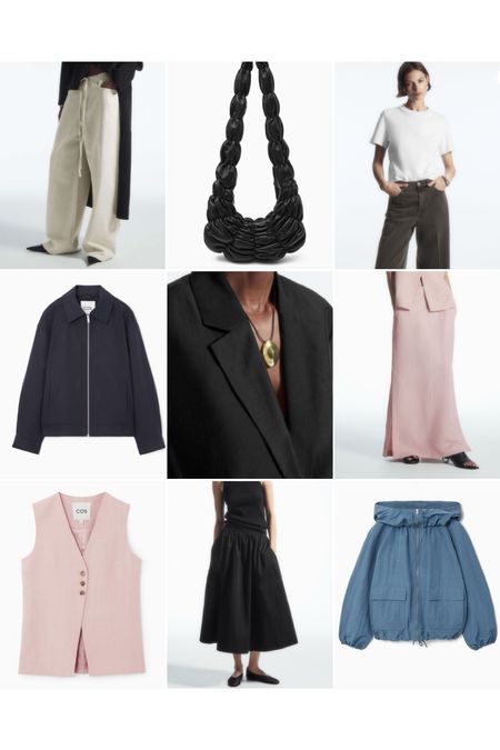 COS TOP NINE | spring style, pink waistcoat, pink linen skirt, midi skirt, black skirt, pendant necklace, white tshirt, cotton tshirt, jacket, cropped jacket, spring outfits, pink trend, leather bag, black bag

#LTKSeasonal #LTKstyletip #LTKeurope