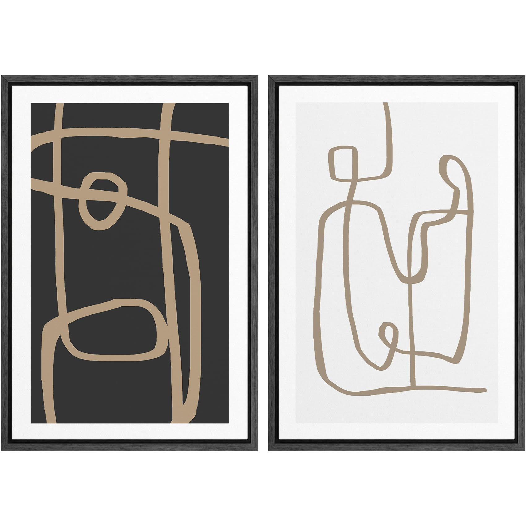 SIGNWIN Framed Canvas Print Wall Art Set Brown Geometric Spiral Pattern Collage Abstract Shapes I... | Amazon (US)