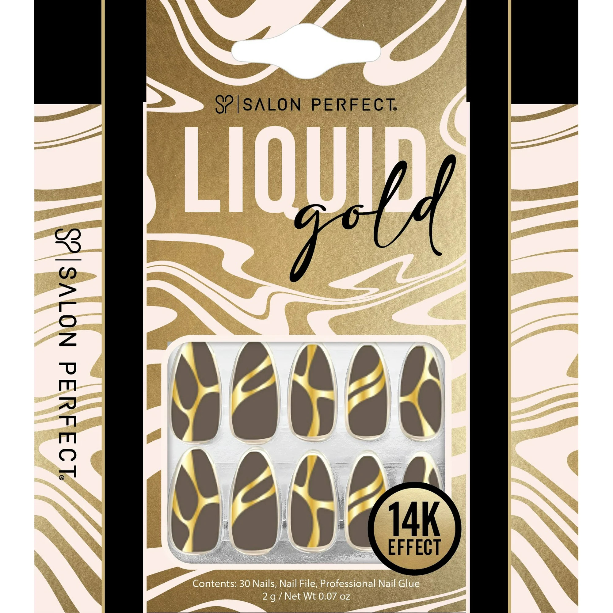 Salon Perfect Press On Nails, 174 Liquid Gold Black Jelly Gold Fake Nail Kit, File & Glue Include... | Walmart (US)