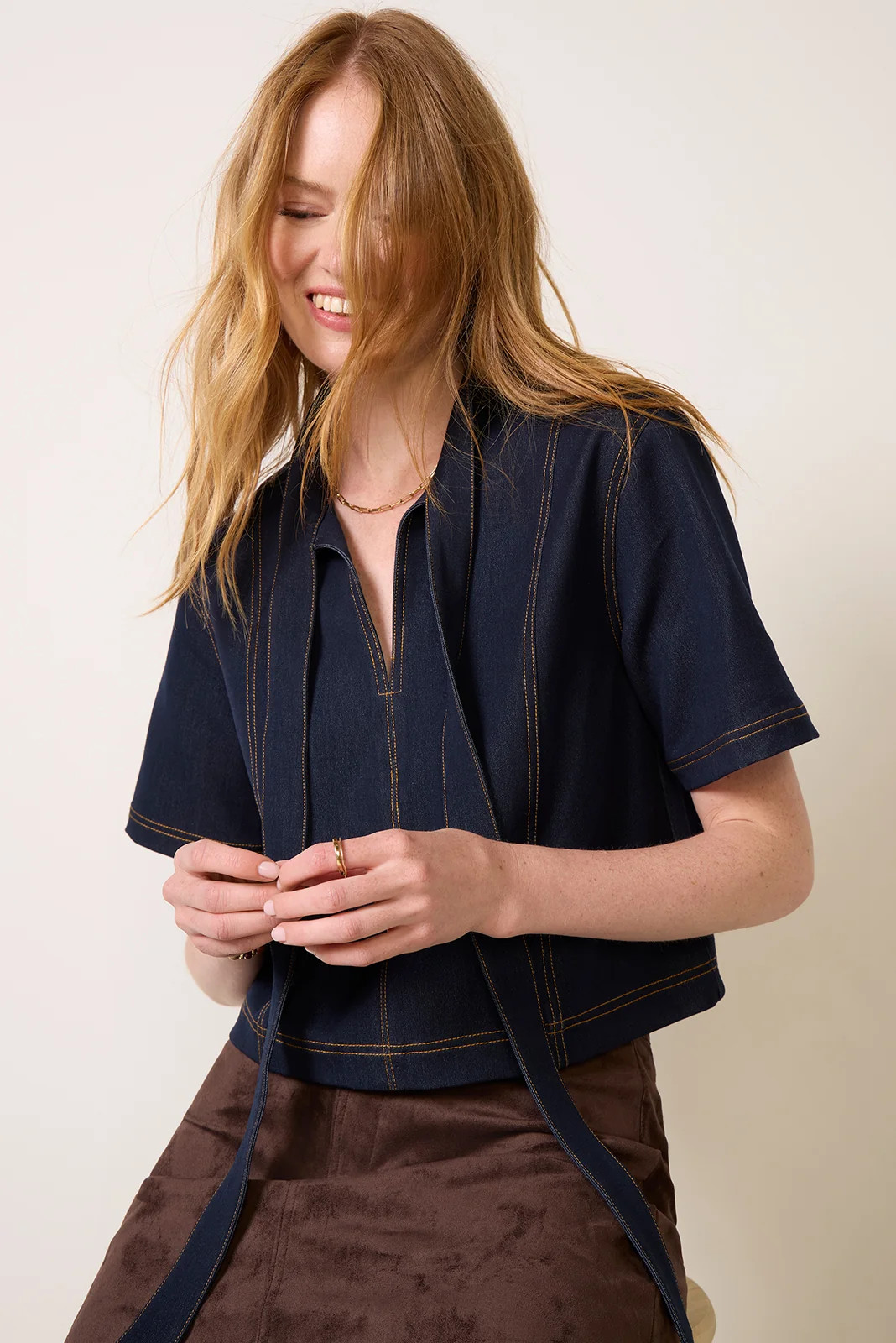 GREYLIN Women's Ines Denim Top, Size XL, Indigo Blue | Evereve