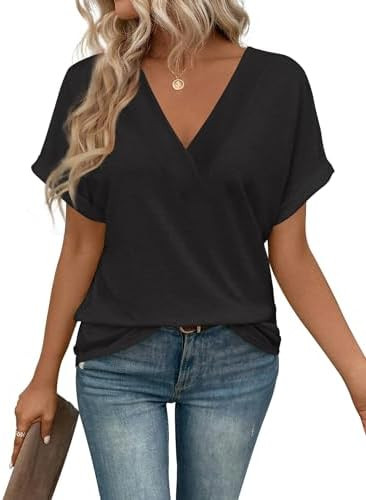 T Shirts Short Sleeve V Neck Tees Womens Tops Beach Vacation Fashion Clothes 2026 Casual Summer S... | Amazon (US)