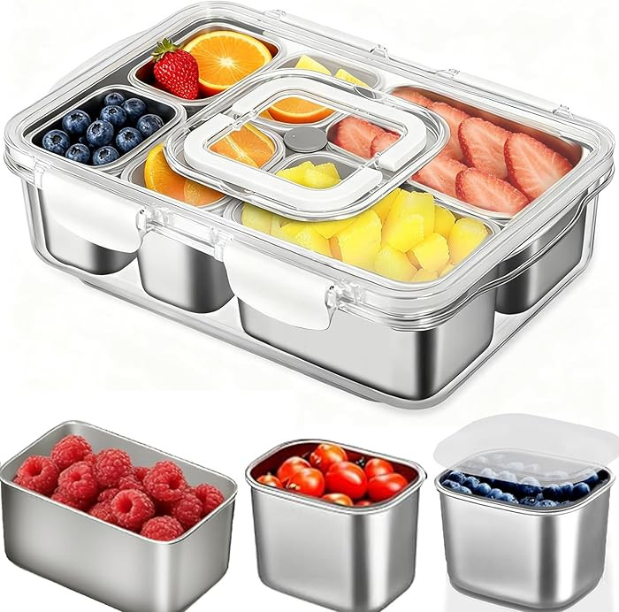 Snackle Box Container, Snackle Box with 6 Compartment Stainless Steel Containers,Dishwasher Safet... | Amazon (US)