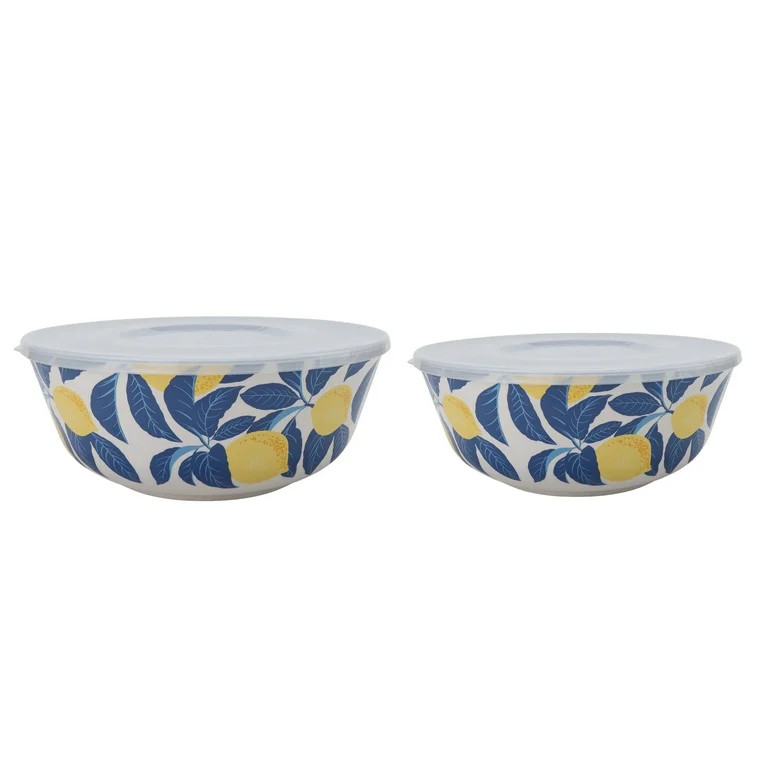 Mainstays by Becky G. & Alejandra Bamboo Melamine 4-Piece Serve Bowl Set, Lemon & Blue | Walmart (US)