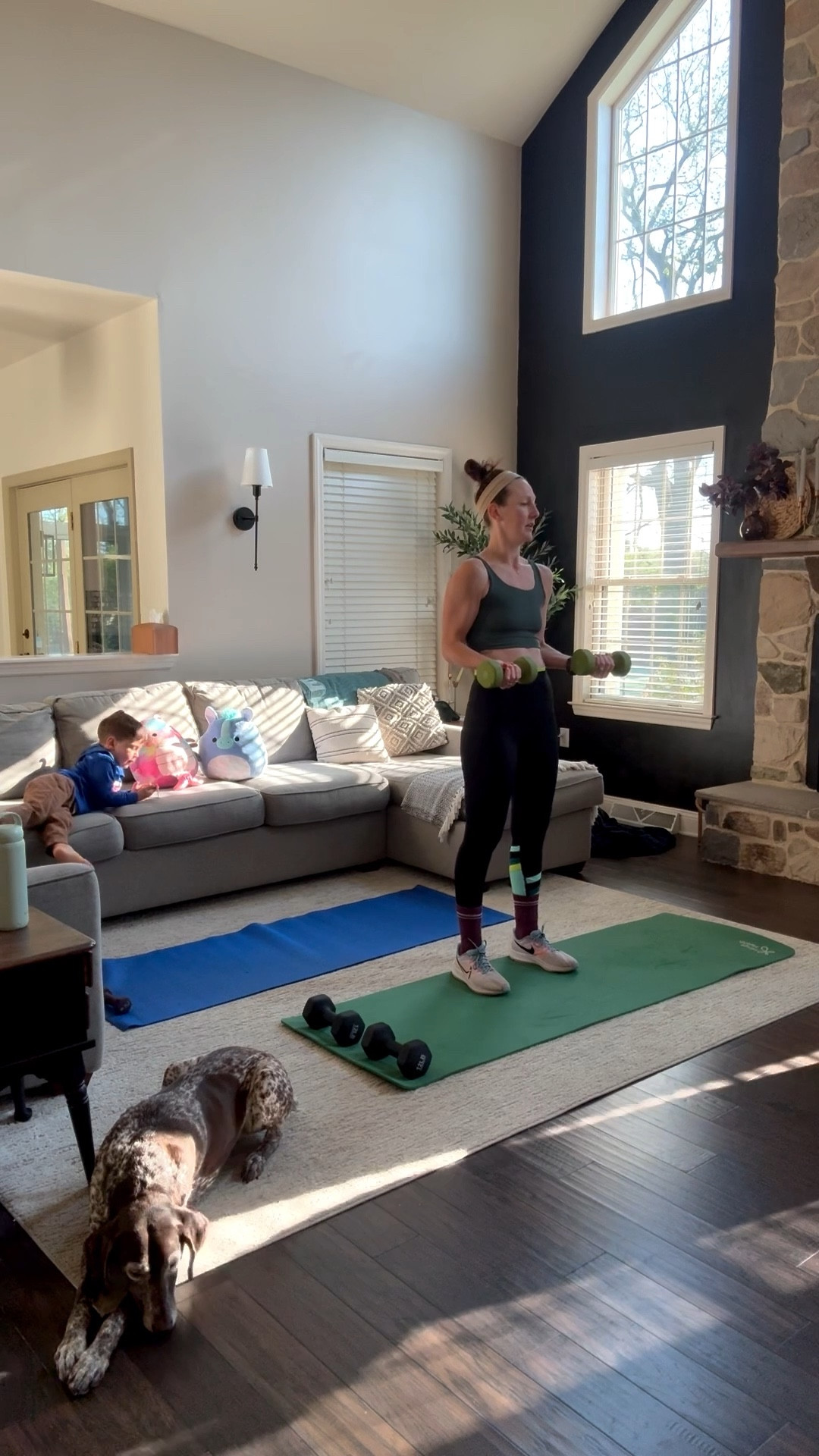 A typical morning workout with a side of child chaos 🤍 Getting it in is key and helps me feel better all around 🙏🏼 🏋️‍♀️ ⚡️ 

#LTKActive #LTKHome #LTKgrwm