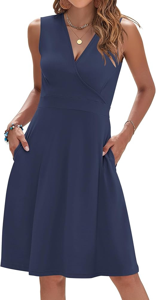 AUSELILY Womens Summer Dresses 2026 Sleeveless V Neck Wrap Floral Sundress with Pockets | Amazon (US)