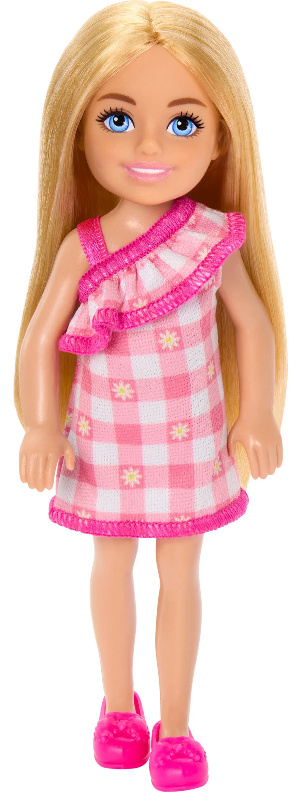 Barbie Chelsea Doll, Small Doll Wearing Removable Checked Dress with Blonde Hair & Blue Eyes | Walmart (US)