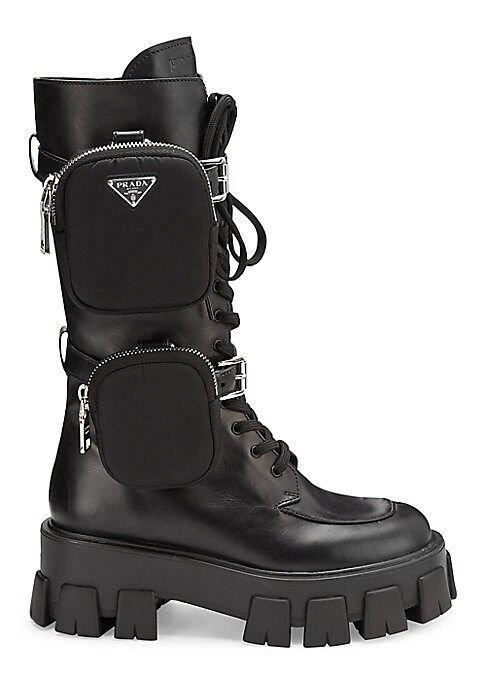 Prada Women's Chunky Leather Tall Combat Boots - Nero - Size 35 (5) | Saks Fifth Avenue