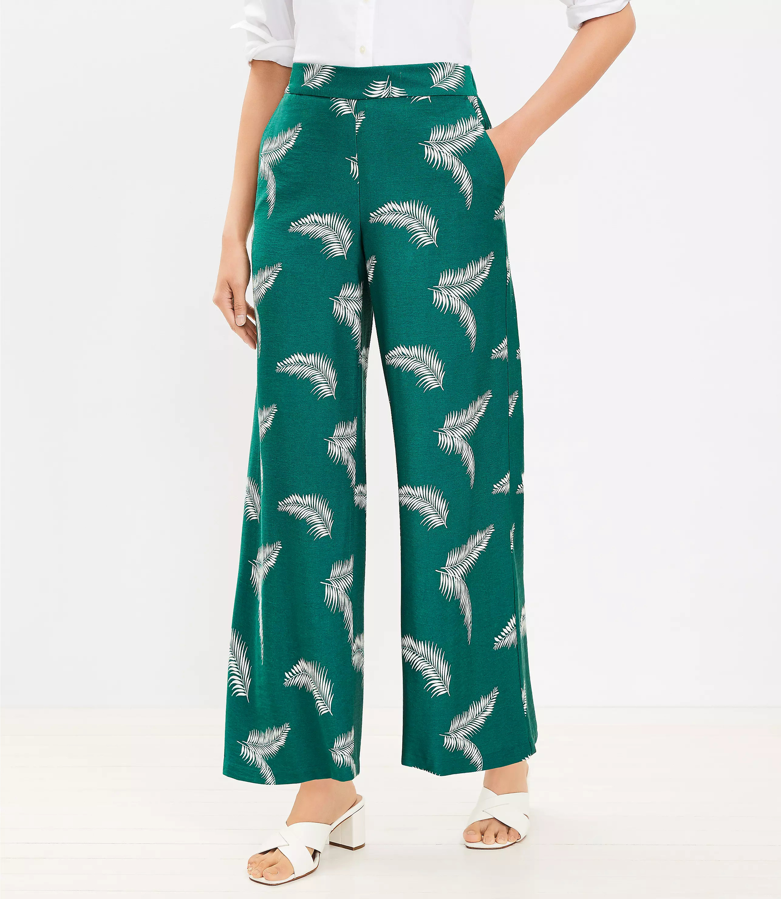 Fluid Wide Leg Pants in Palm Print | LOFT